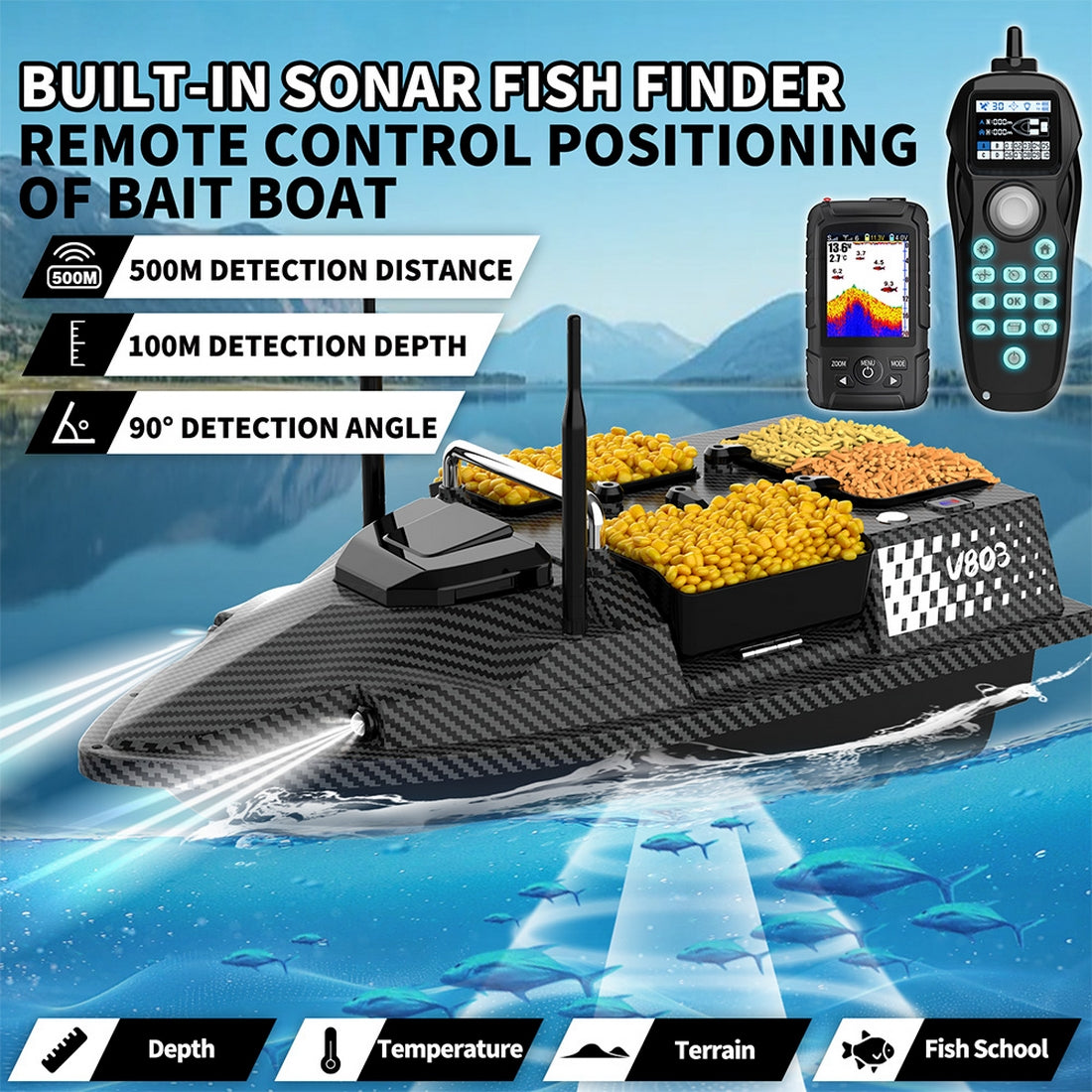 V803 PRO GPS Smart Bait Boat with 4 Hoppers