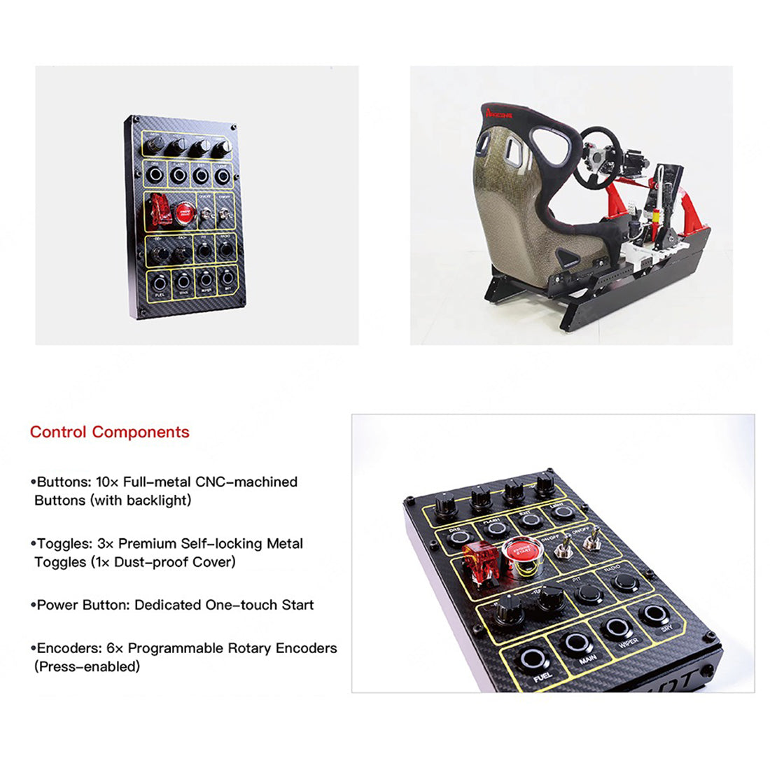 PC Sim Racing Button Box, Driver-Free Plug-and-Play Carbon Fiber Control Box, Compatible with Euro Truck & American Truck