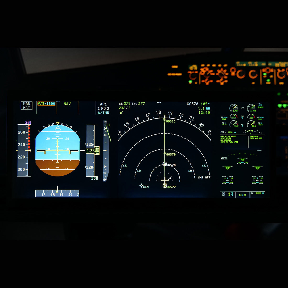 Rowsfire A108 V2 A32X/A35X/A38X Flight Panel – Integrated PFD/ND/E/WD Display for MSFS2020/2024