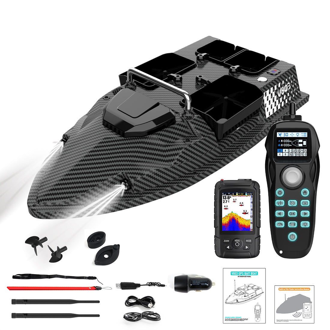V803 PRO GPS Smart Bait Boat with 4 Hoppers
