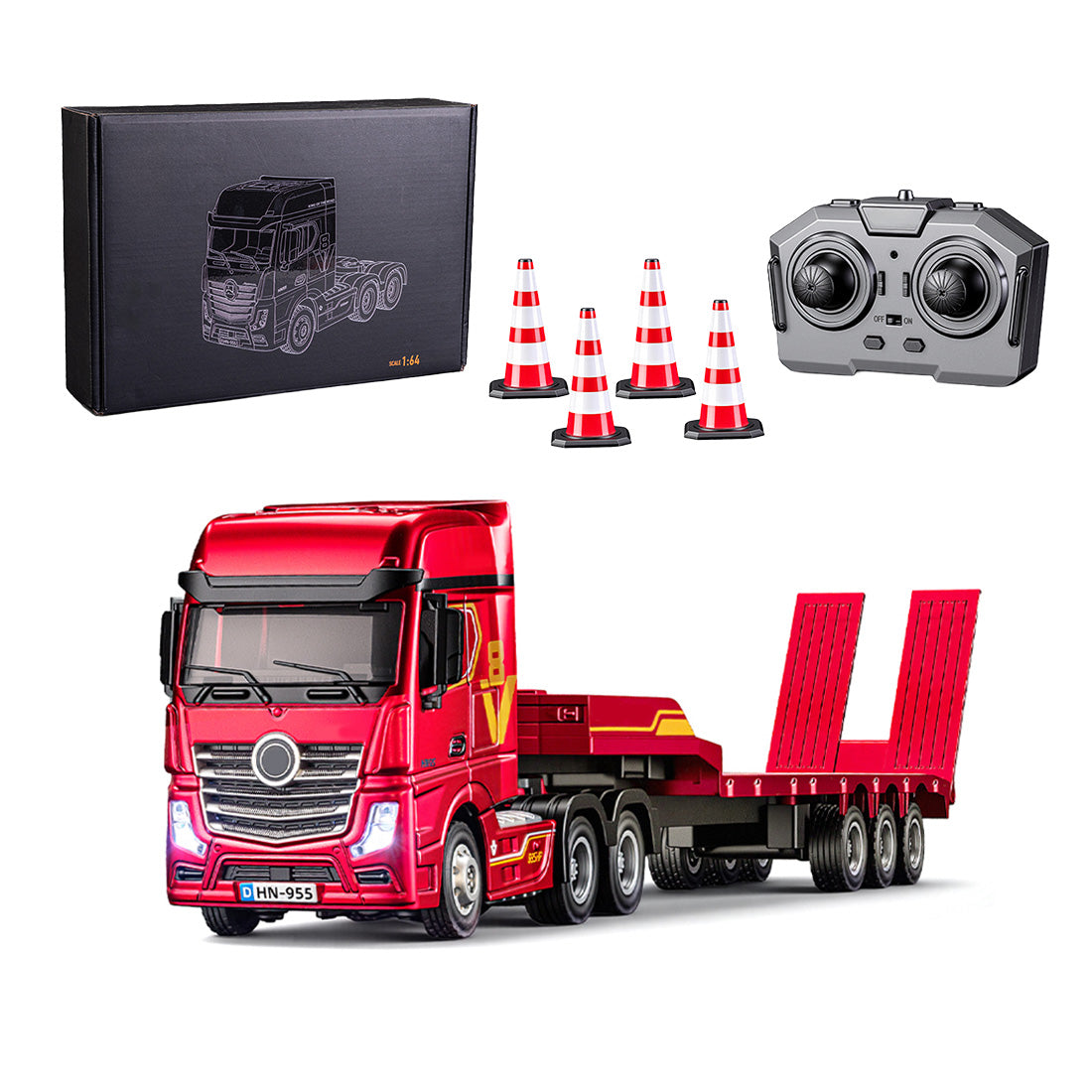 1/64 Scale 2.4G 12-Frequency Heavy Duty RC Flatbed Semi Truck Model with Sound & Light Effects