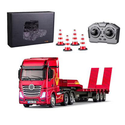 1/64 Scale 2.4G 12-Frequency Heavy Duty RC Flatbed Semi Truck Model with Sound & Light Effects