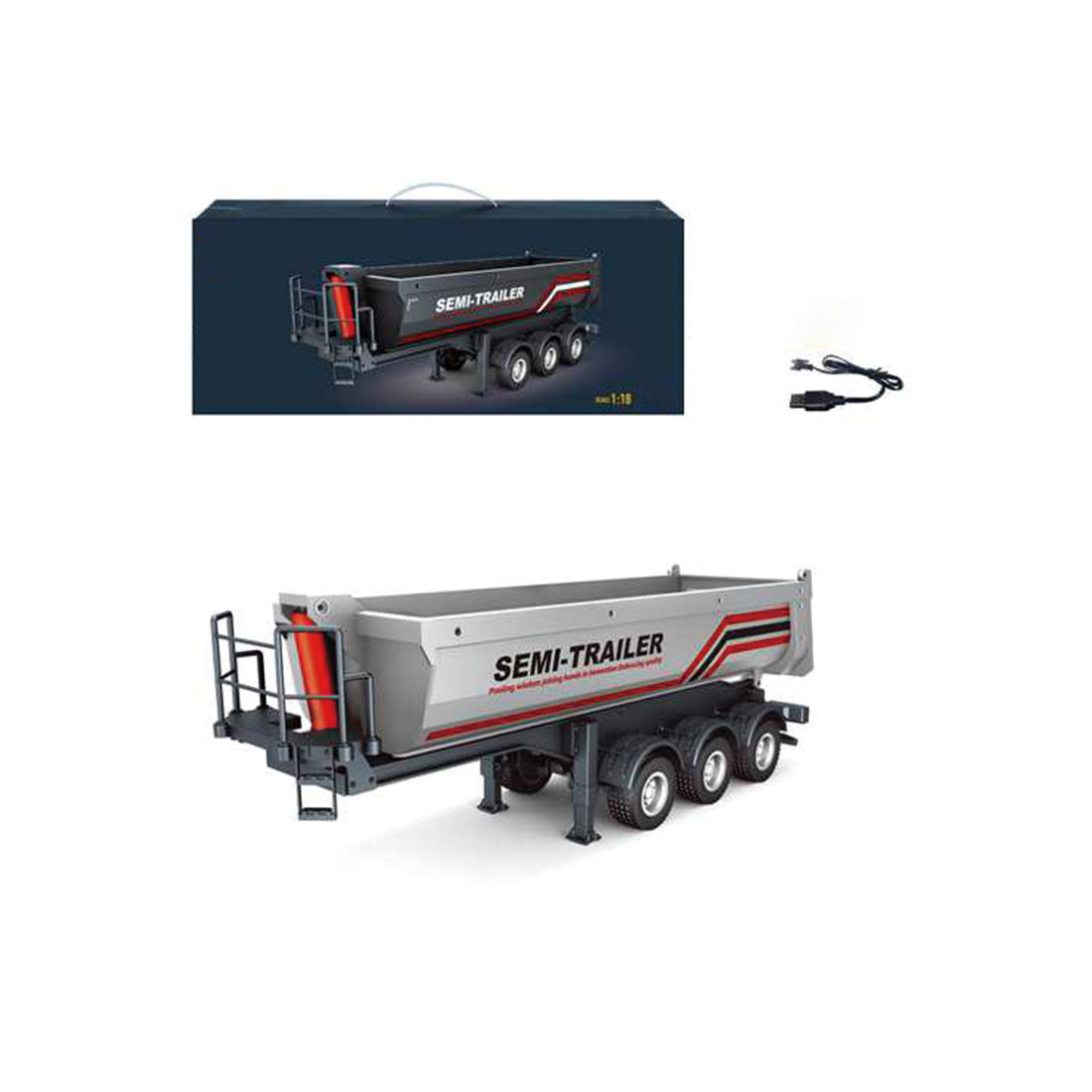 1/18 scale 6x4 770S Heavy-Duty Remote Control Tractor + LED Light Upgrade Kit + Remote Control Semi-Trailer