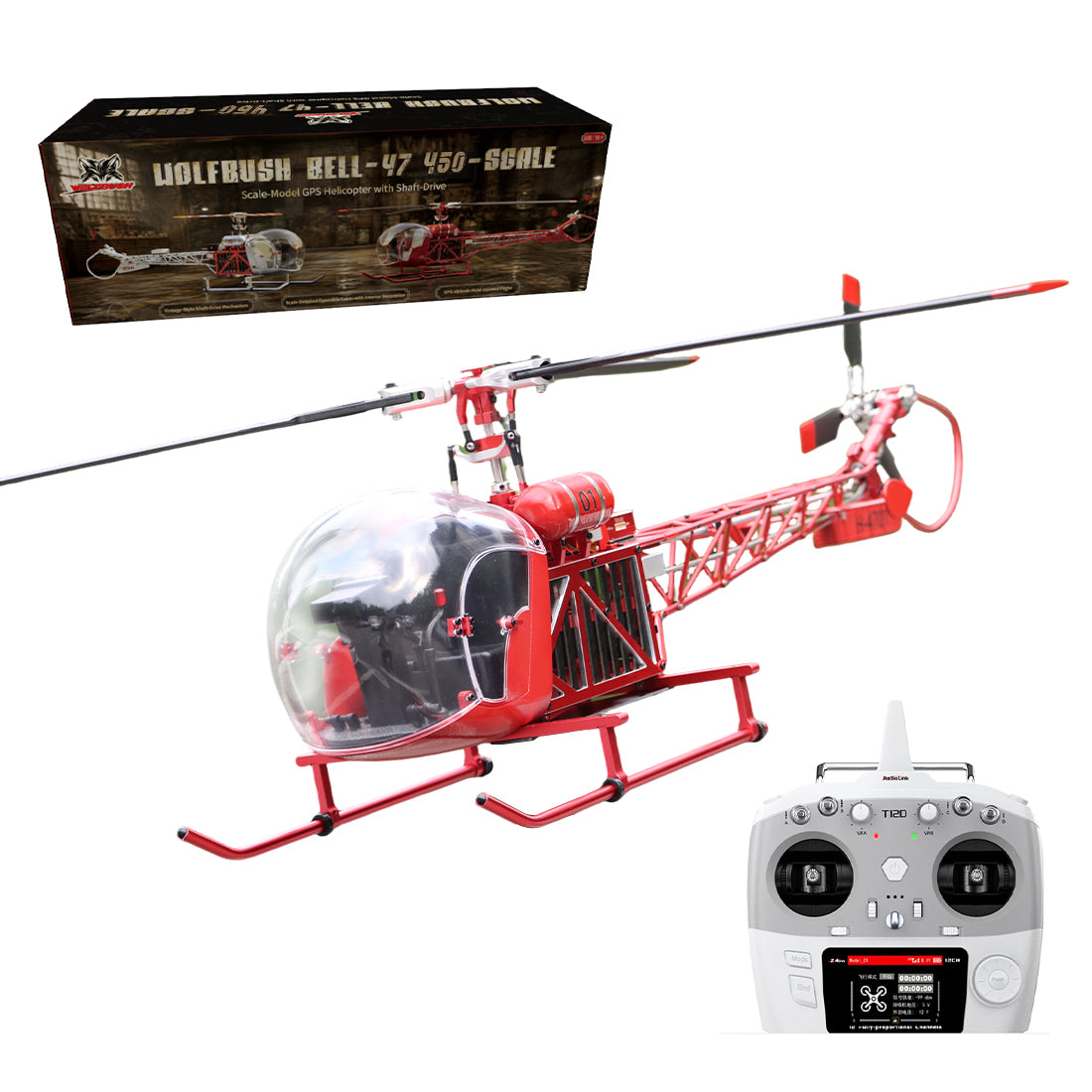 WOLFBUSH BELL-47 450 Size RC Helicopter + 4S 4000mAh LiPo Battery
