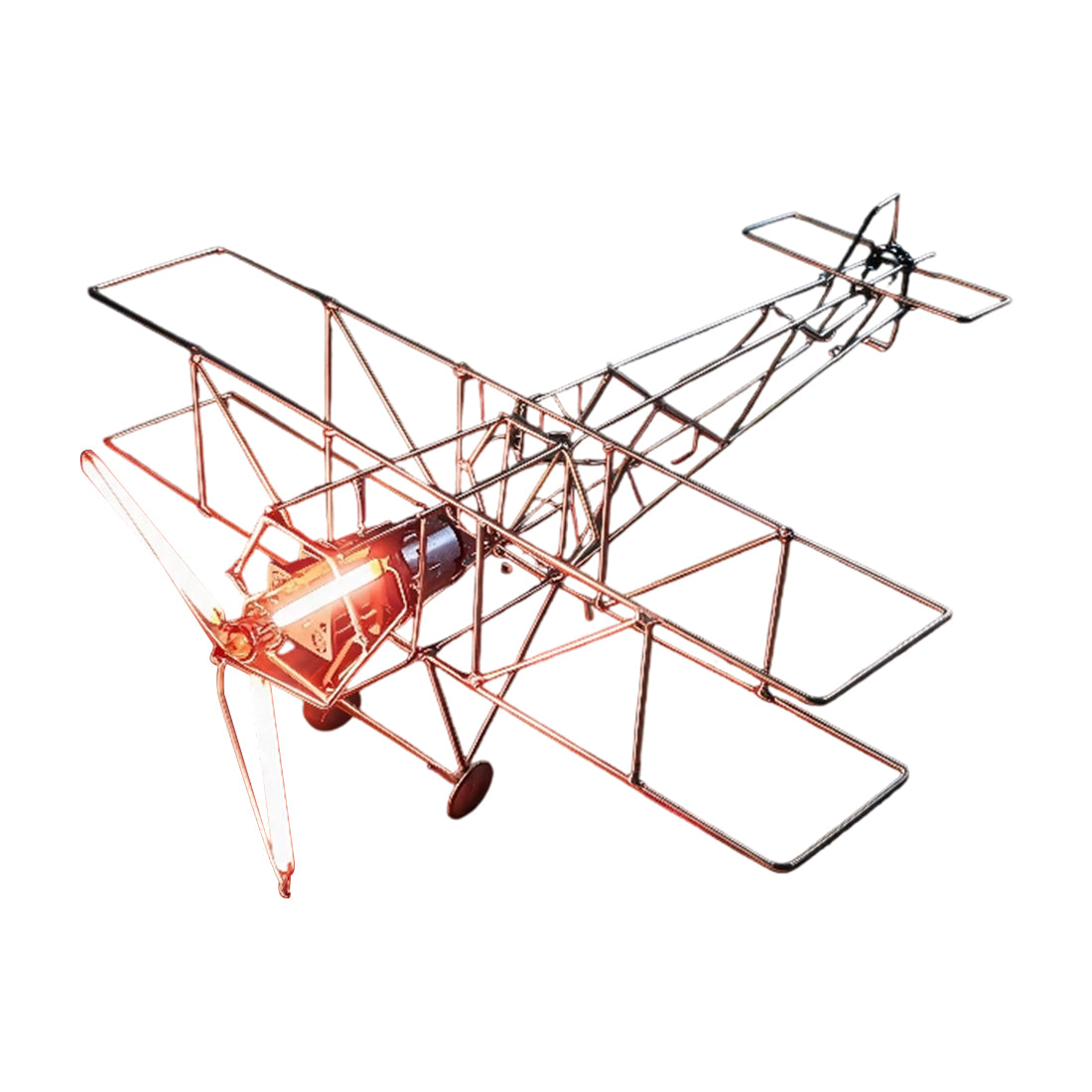 DIY Metal Wire Wright Flyer I Welding Model Kit with Wooden Base and LED Lights