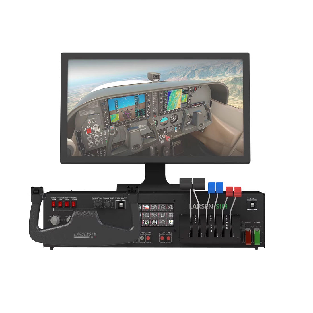 Desktop Flight Sim Control Panel with Integrated Display for Windows, Compatible with X-Plane MSFS, D40/D42/172 Aircraft Models (PC Not Included/Metal Housing)