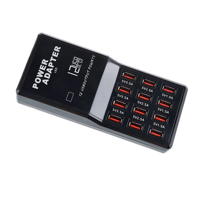 12-Port USB Charging Station, Multi-Device 5V Intelligent USB Charger with Global Plug Options (EU Plug)