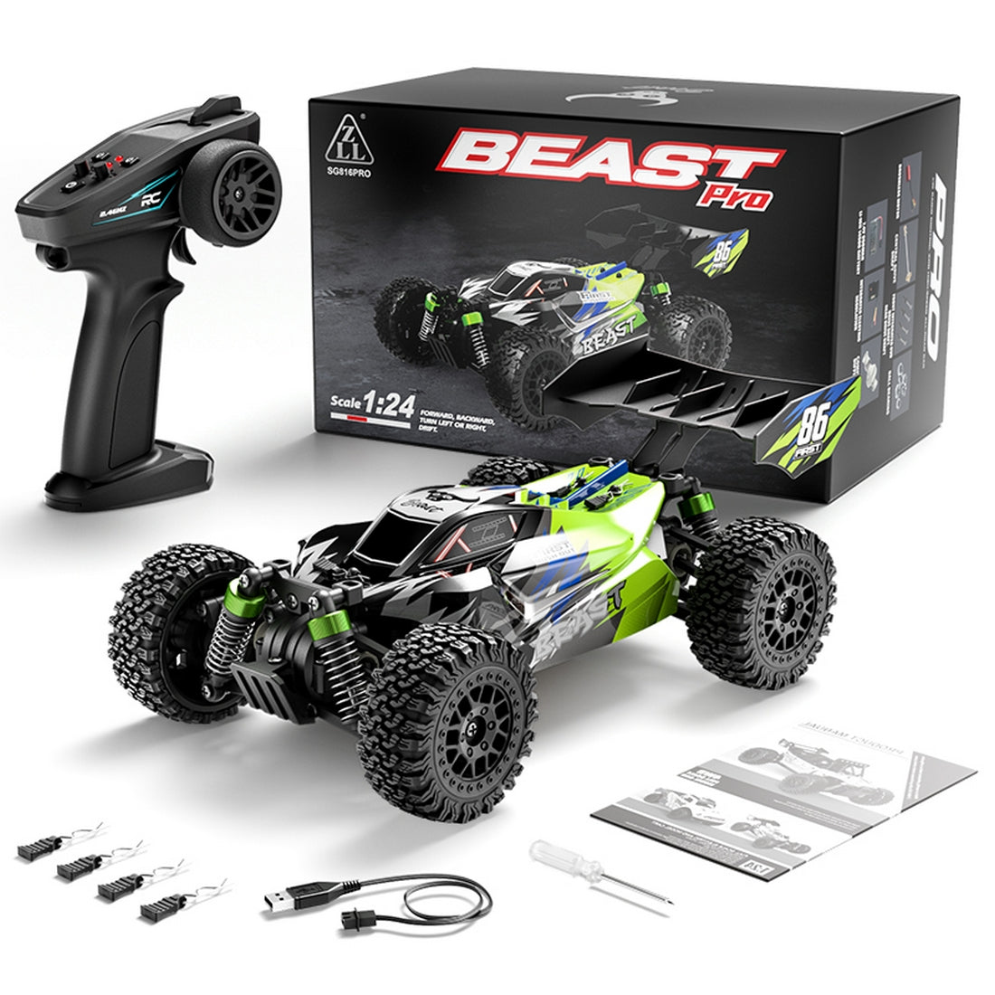 1:24 2.4G 4WD Full Scale RC Carbon Brush High-Speed Remote Control Rally Car