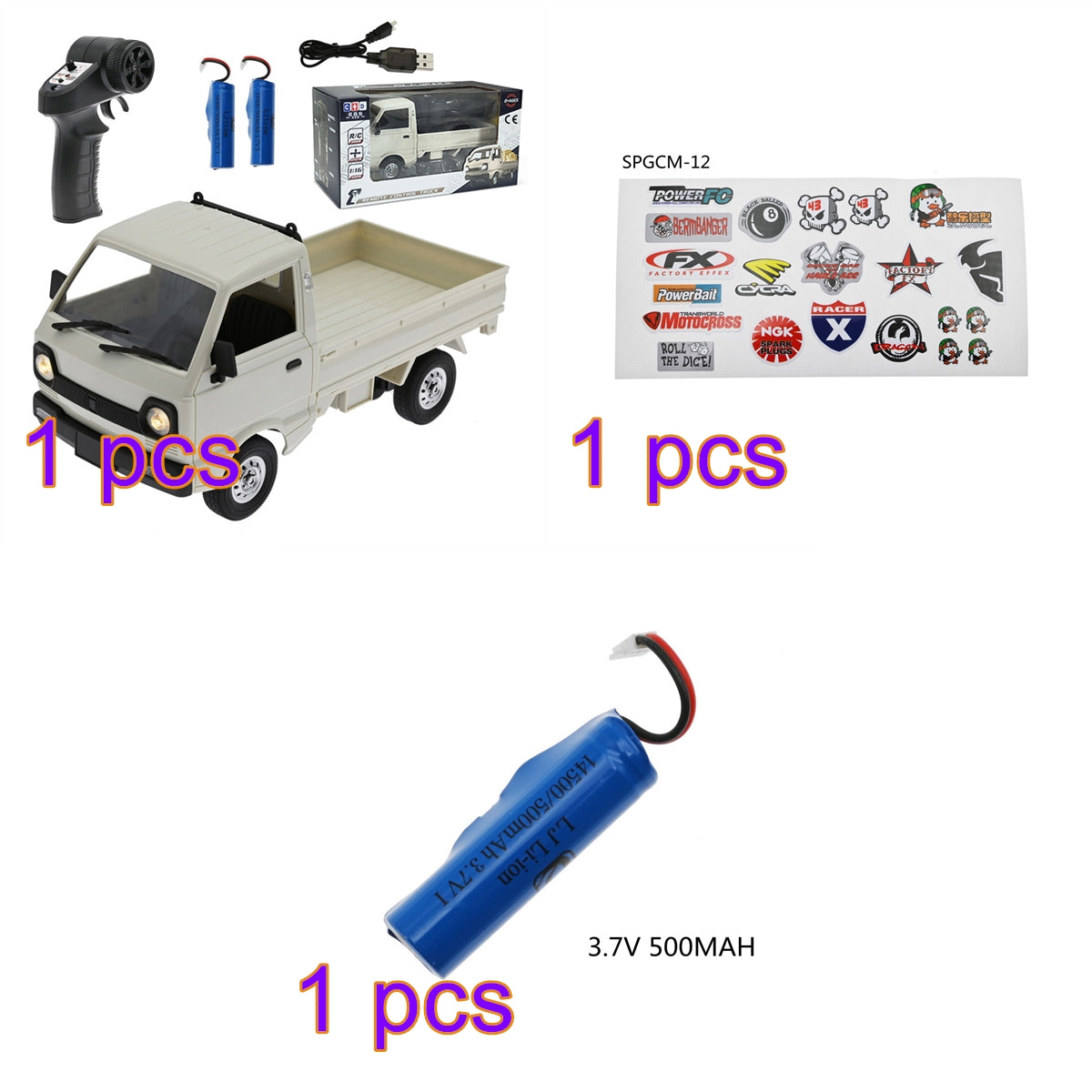 WPL D12mini 1/16 2.4Ghz RC Car Mini-truck Mini-van DIY Double Battery
