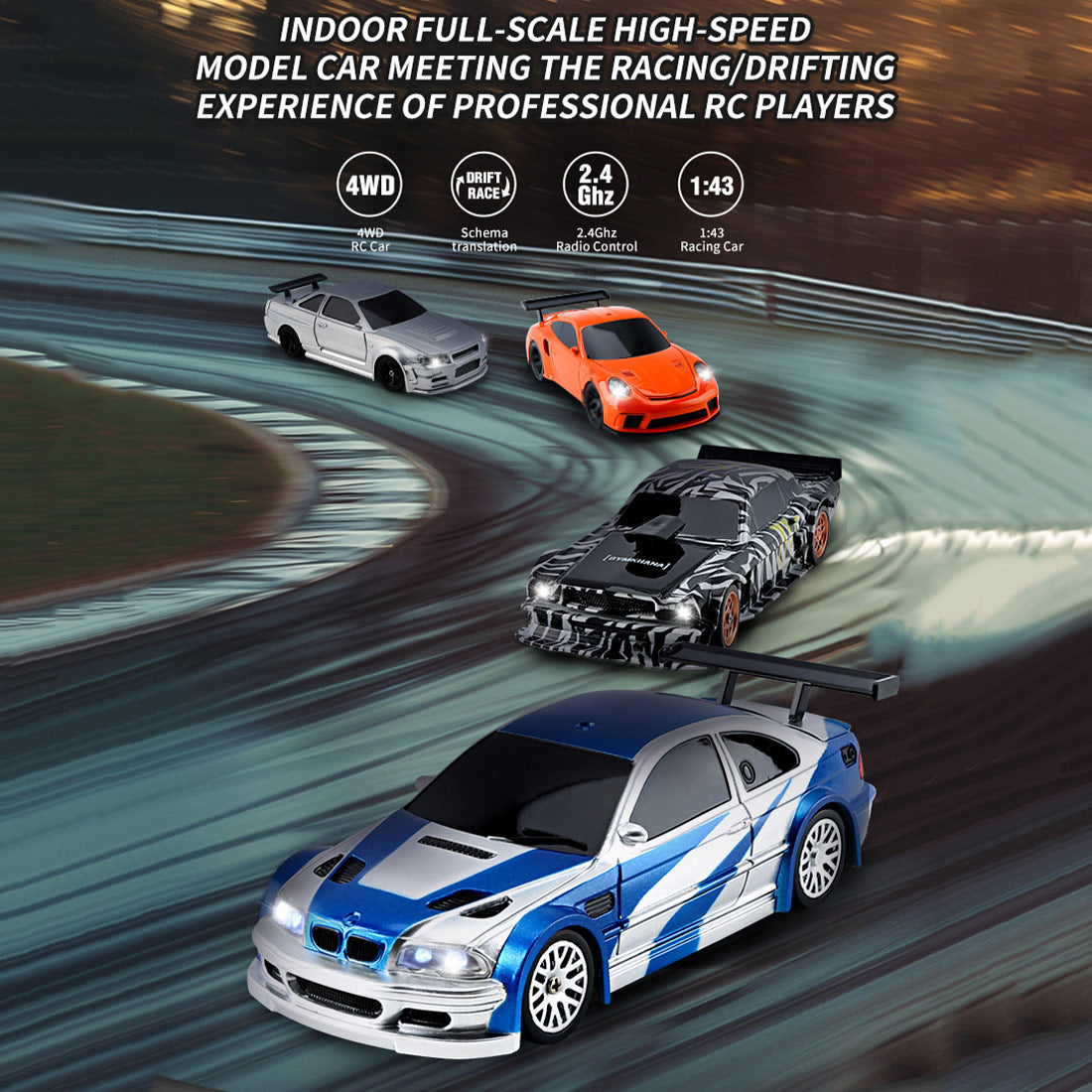 1/43 Scale 2.4G Full Proportional RC Electric Mini Racing Drift Car Model