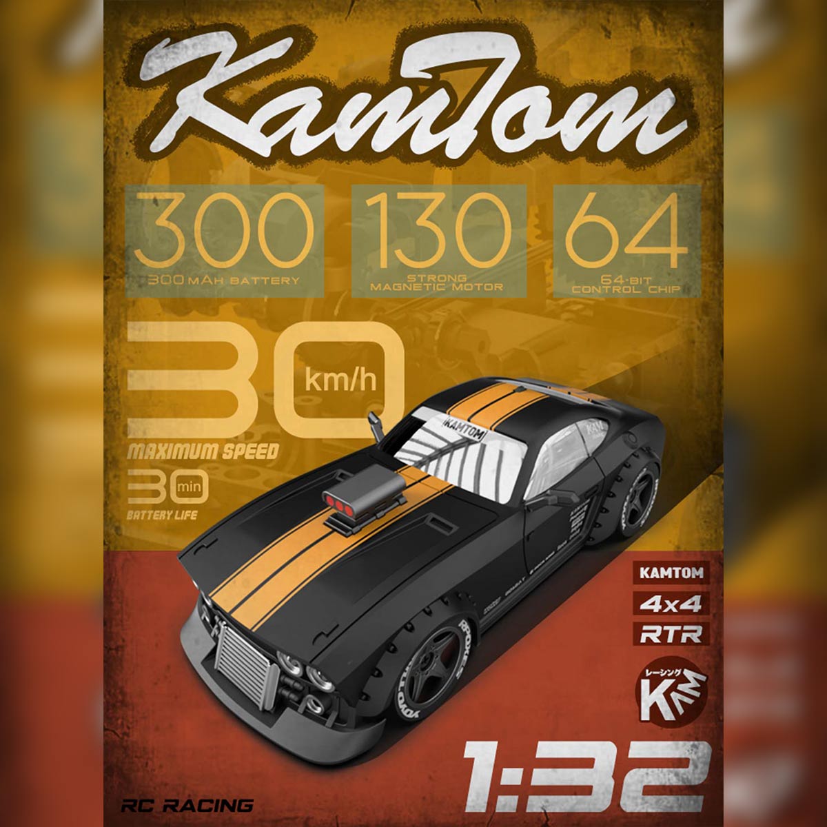 1/32 Scale 2.4G 4WD RC Drift Car with LED Headlights