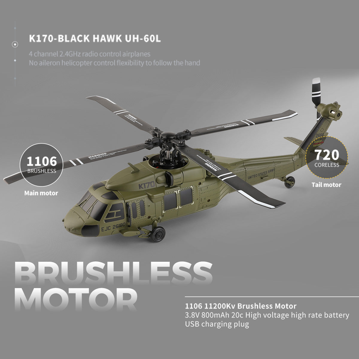 WL K170 UH-60L 170 Size 2.4G 4CH Flybarless RC Helicopter