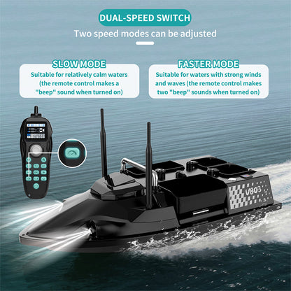 V803 4-Compartment Dual-Antenna RC Bait Boat with 4 Fishing Zones and 200 Waypoints