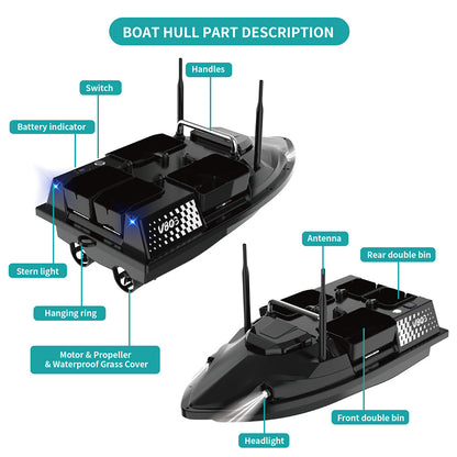 V803 4-Compartment Dual-Antenna RC Bait Boat with 4 Fishing Zones and 200 Waypoints
