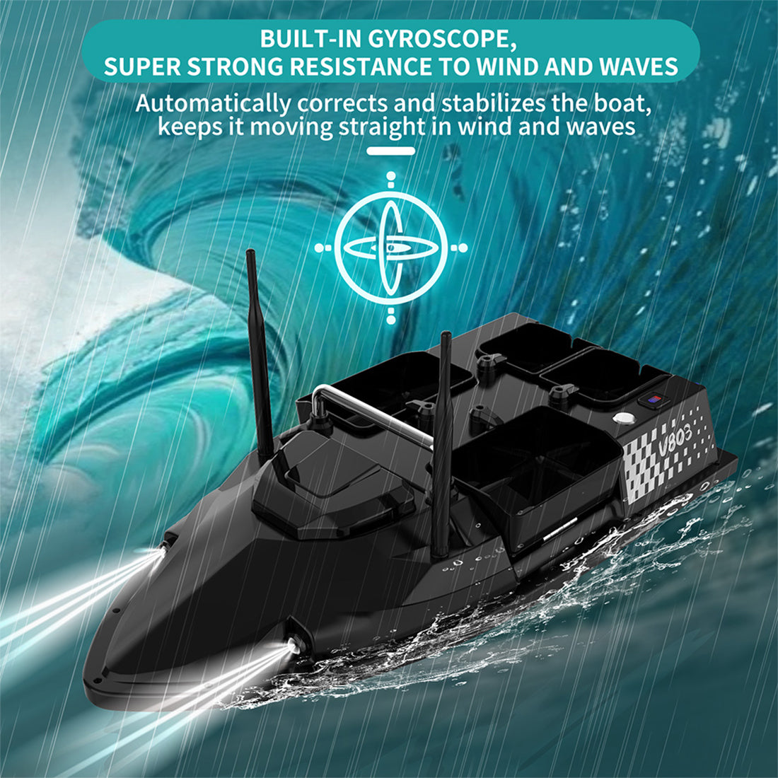 V803 4-Compartment Dual-Antenna RC Bait Boat with 4 Fishing Zones and 200 Waypoints