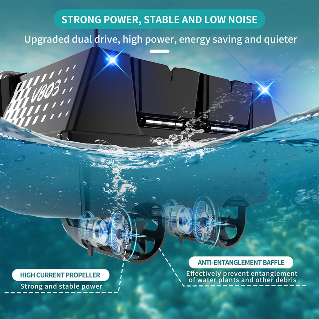 V803 4-Compartment Dual-Antenna RC Bait Boat with 4 Fishing Zones and 200 Waypoints