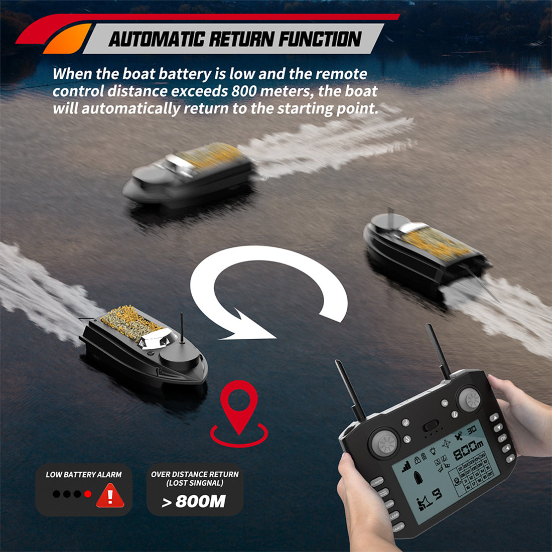 V030 12V 2.4G High-Speed RC Bait Boat+ 12V 20000mAh Lithium Battery