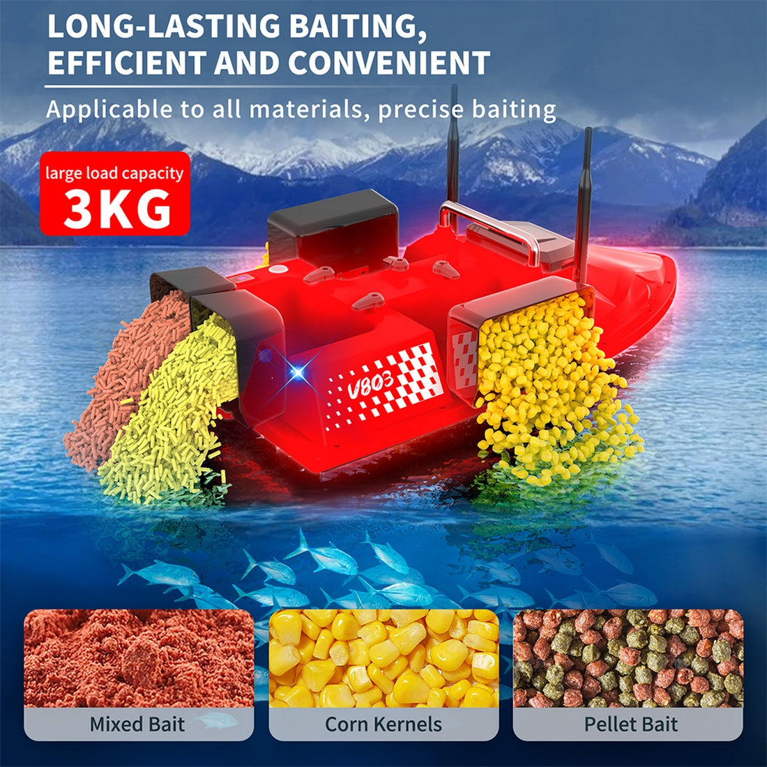 V803 4-Compartment Dual-Antenna RC Bait Boat
