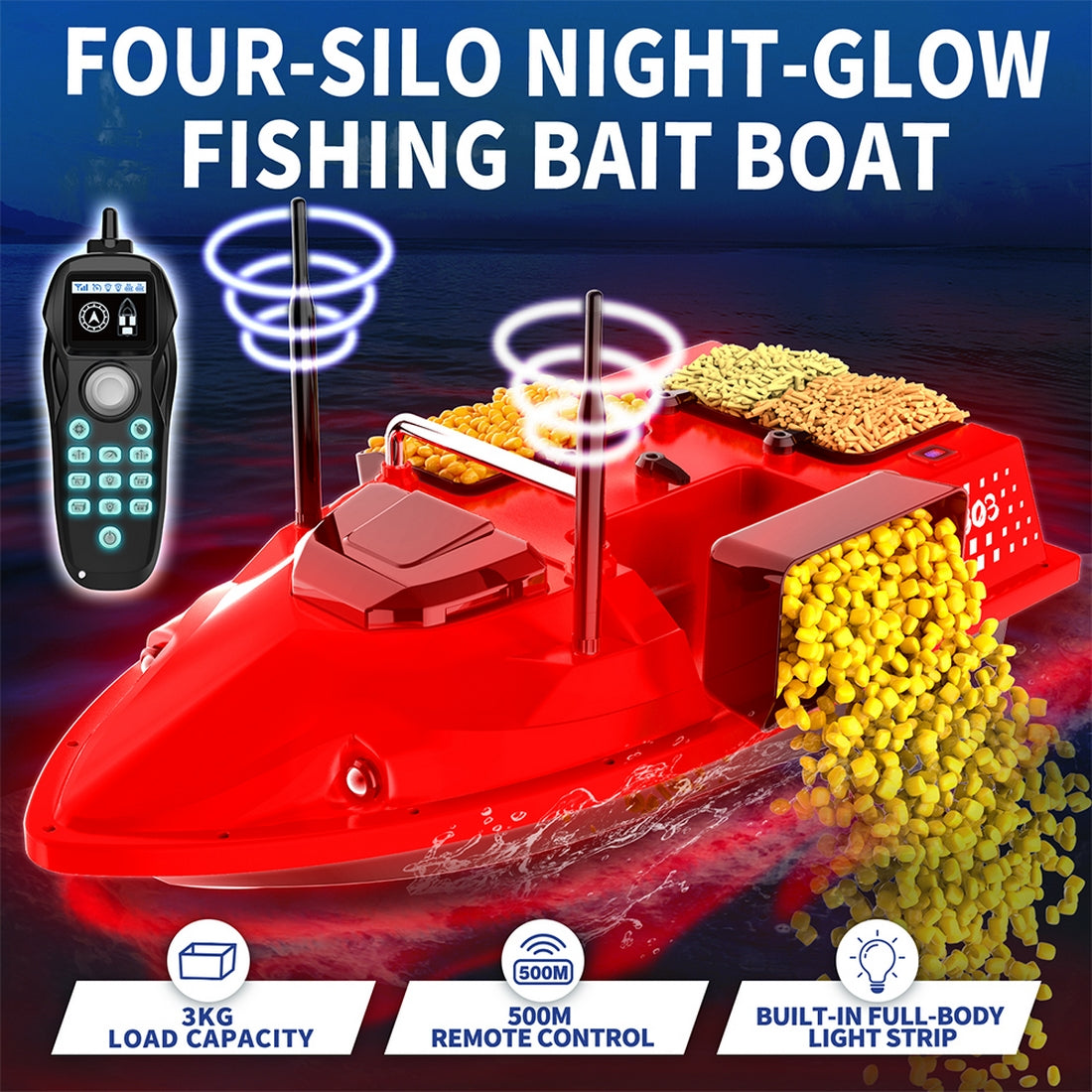 V803 4-Compartment Dual-Antenna RC Bait Boat