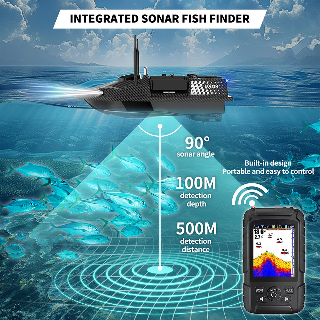 V803 PRO GPS Smart Bait Boat with 4 Hoppers