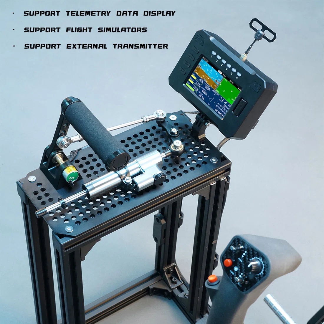 FF10 Flight Simulator Controller 10-Link 2.4G RC Transmitter with Throttle, Cyclic Stick & Rudder Pedals, ELRS 2.4G, CNC Metal Build for Fixed Wing, Helicopter & Multirotor