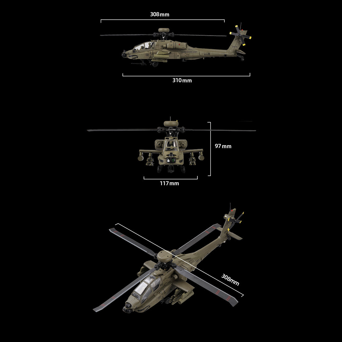 C170 1/48 Scale AH-64D 2.4G 6CH RC Helicopter