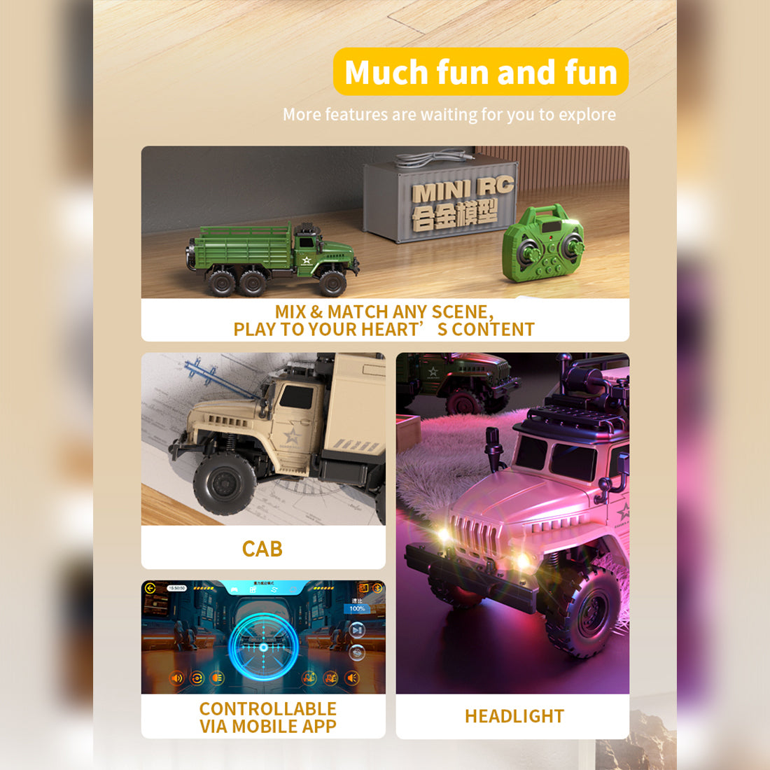 1/64 Scale 2.4G Mini Alloy Military Control Vehicle RC Car
