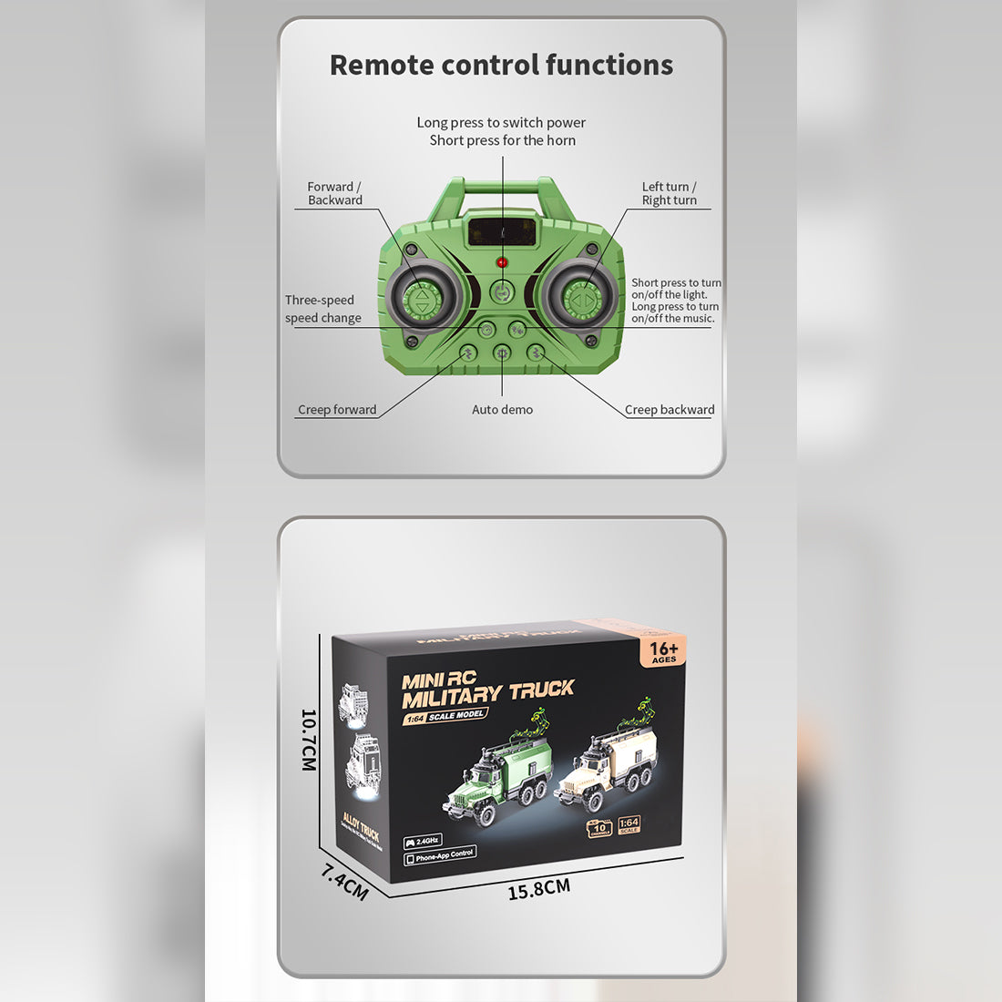 1/64 Scale 2.4G Mini Alloy Military Control Vehicle RC Car