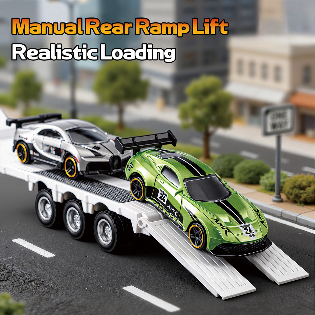 1/64 Scale 2.4G 12-Frequency Heavy Duty RC Flatbed Semi Truck Model with Sound & Light Effects