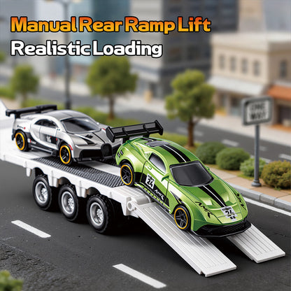 1/64 Scale 2.4G 12-Frequency Heavy Duty RC Flatbed Semi Truck Model with Sound & Light Effects