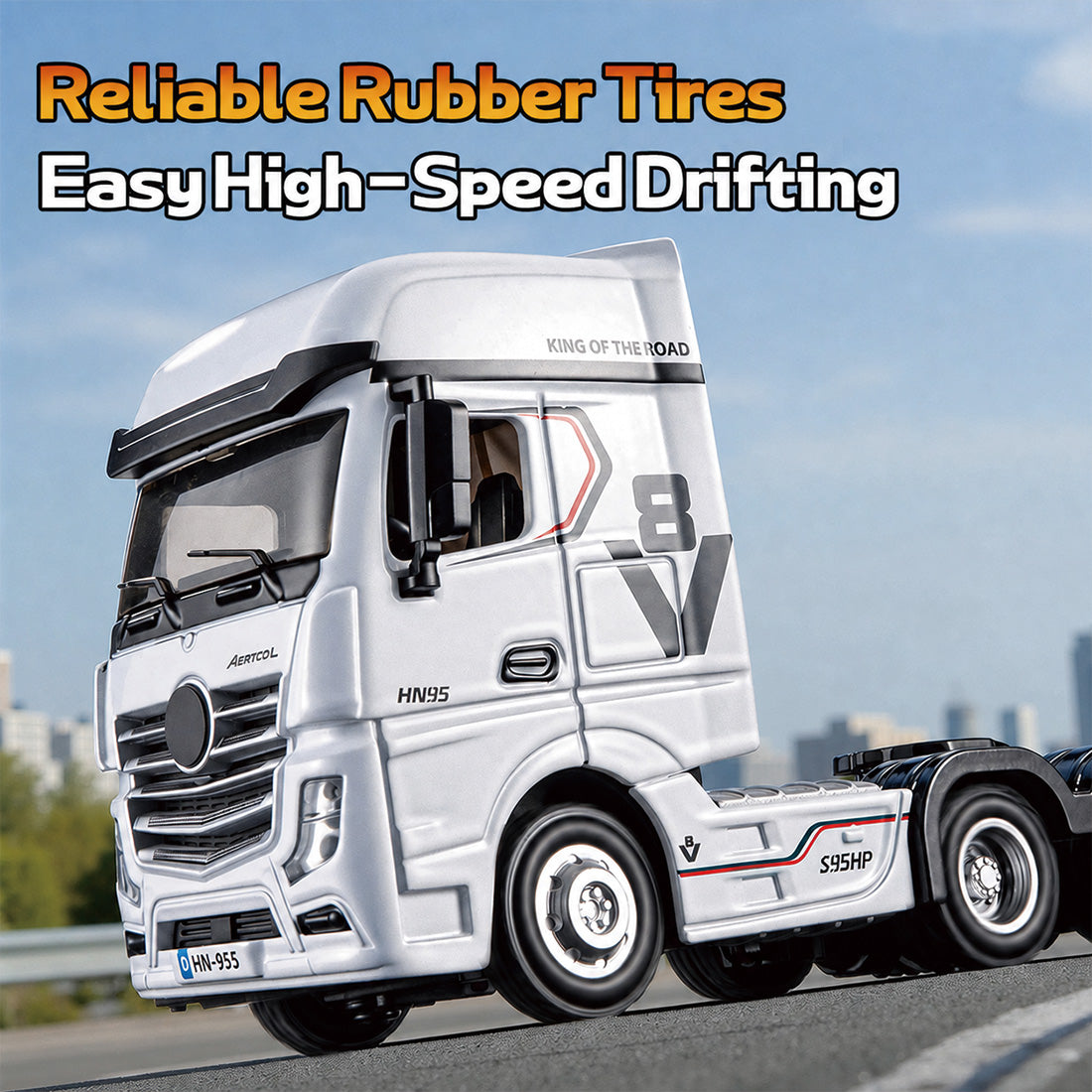 1/64 Scale 2.4G 12-Frequency Heavy Duty RC Flatbed Semi Truck Model with Sound & Light Effects