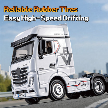 1/64 Scale 2.4G 12-Frequency Heavy Duty RC Flatbed Semi Truck Model with Sound & Light Effects