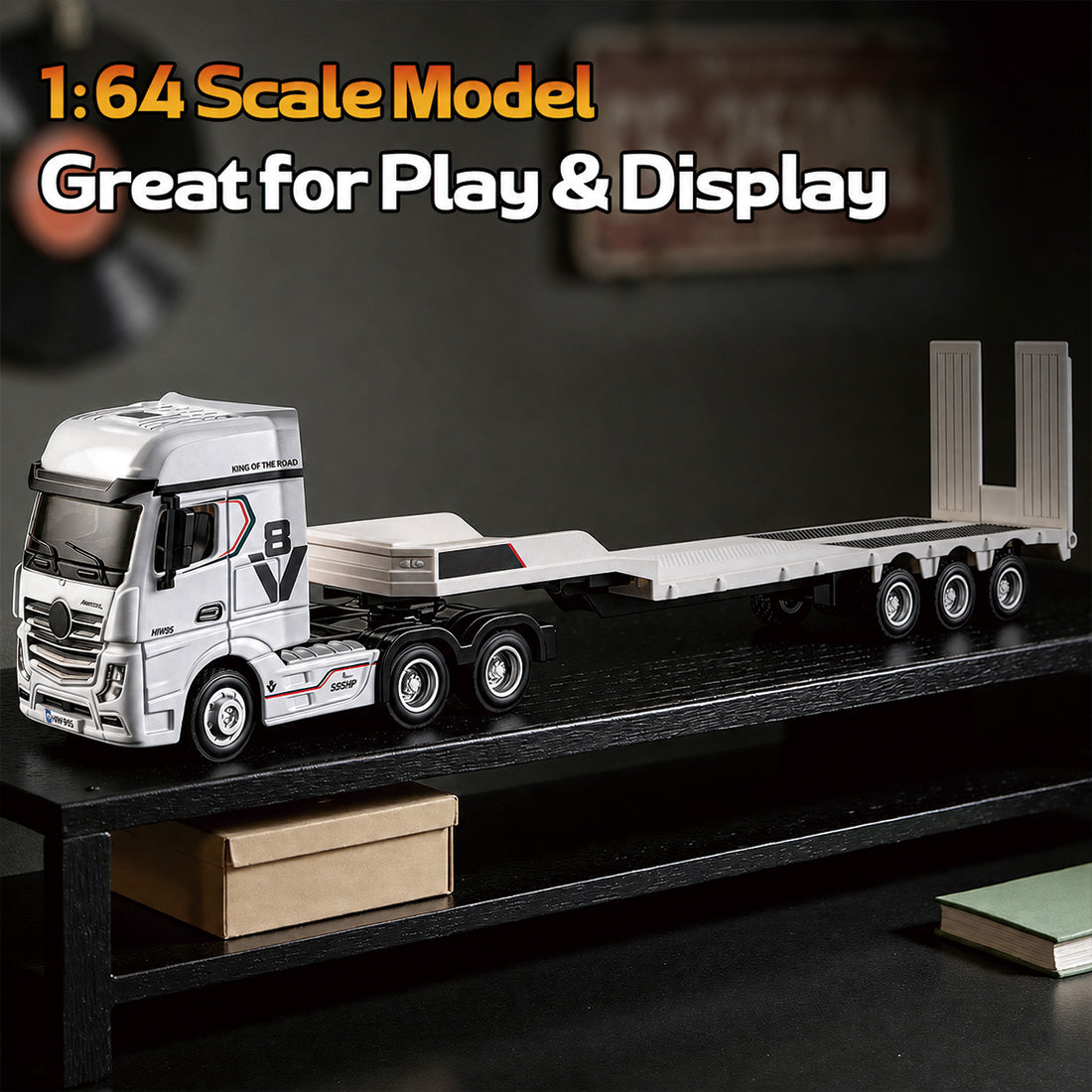 1/64 Scale 2.4G 12-Frequency Heavy Duty RC Flatbed Semi Truck Model with Sound & Light Effects