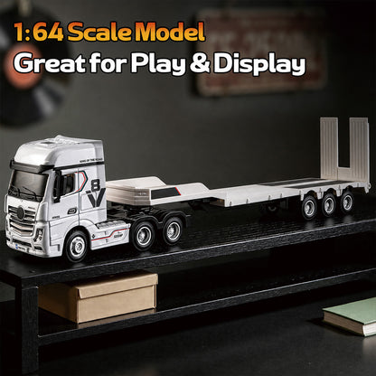 1/64 Scale 2.4G 12-Frequency Heavy Duty RC Flatbed Semi Truck Model with Sound & Light Effects