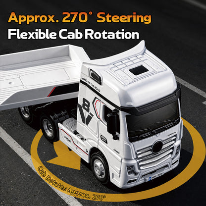 1/64 Scale 2.4G 12-Frequency Heavy Duty RC Flatbed Semi Truck Model with Sound & Light Effects