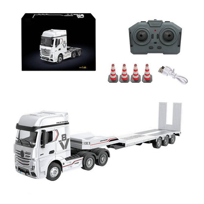 1/64 Scale 2.4G 12-Frequency Heavy Duty RC Flatbed Semi Truck Model with Sound & Light Effects