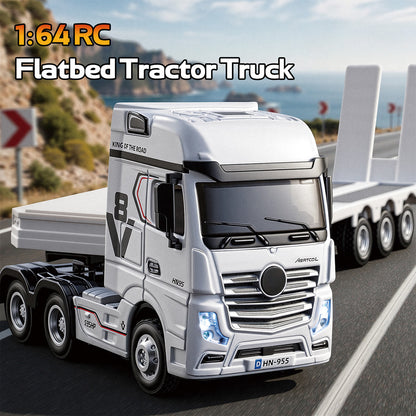 1/64 Scale 2.4G 12-Frequency Heavy Duty RC Flatbed Semi Truck Model with Sound & Light Effects
