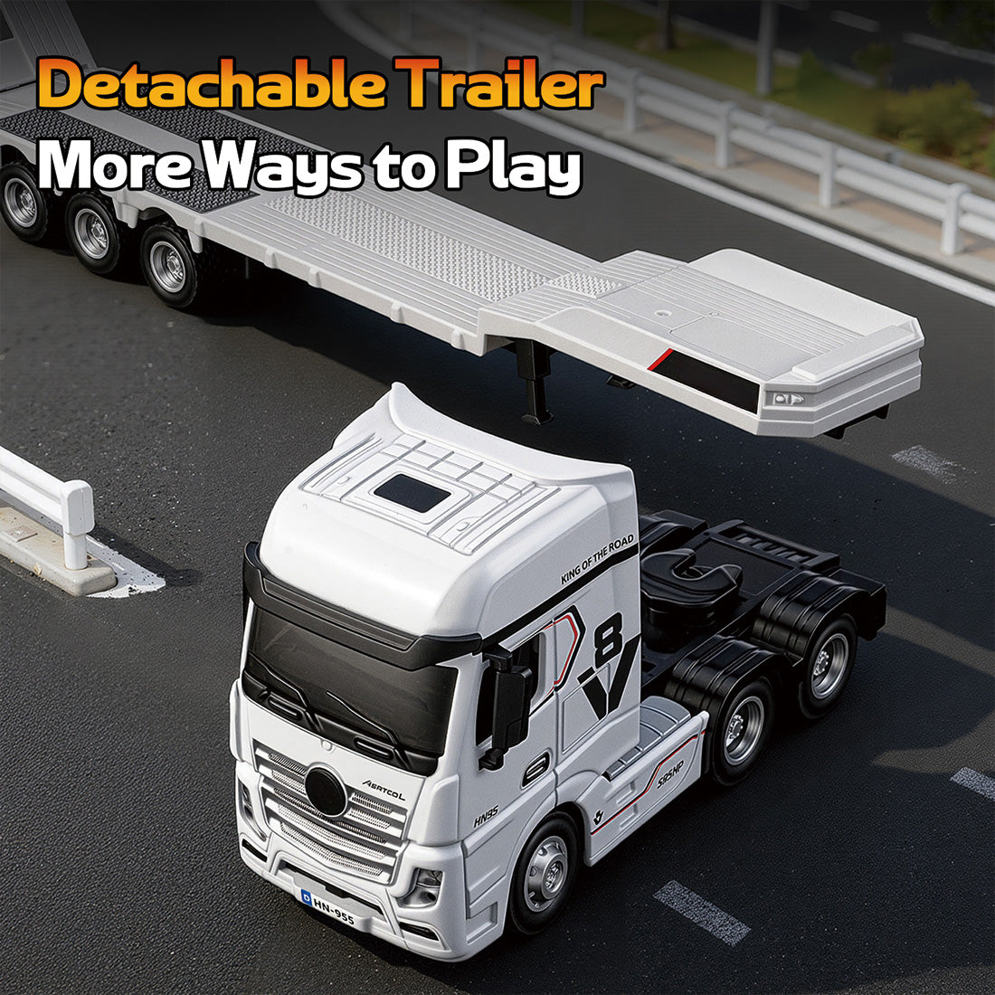 1/64 Scale 2.4G 12-Frequency Heavy Duty RC Flatbed Semi Truck Model with Sound & Light Effects