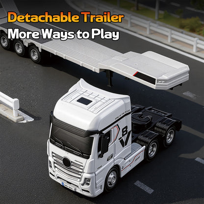 1/64 Scale 2.4G 12-Frequency Heavy Duty RC Flatbed Semi Truck Model with Sound & Light Effects