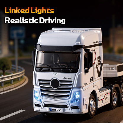 1/64 Scale 2.4G 12-Frequency Heavy Duty RC Flatbed Semi Truck Model with Sound & Light Effects