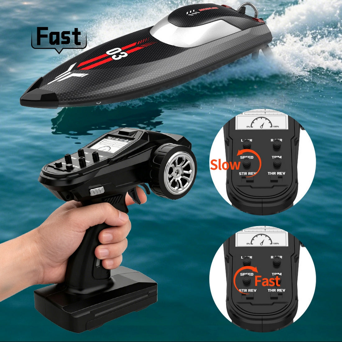2.4GHz 35KM/H RC Power Boat with 395 Brushed Motor and Water Cooling