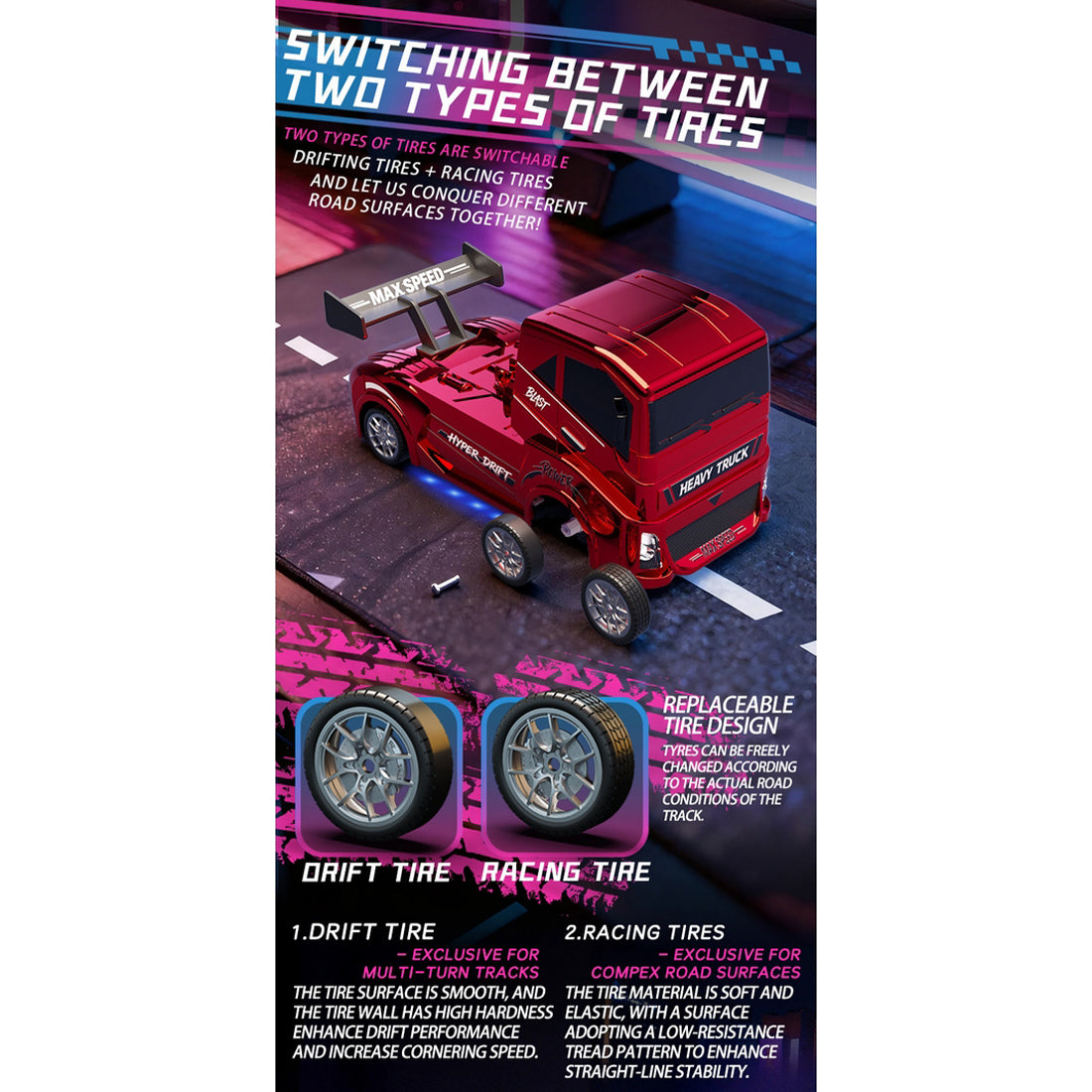 1/24 Scale 4WD RC Drift Truck, 2.4GHz RC Racing Vehicle