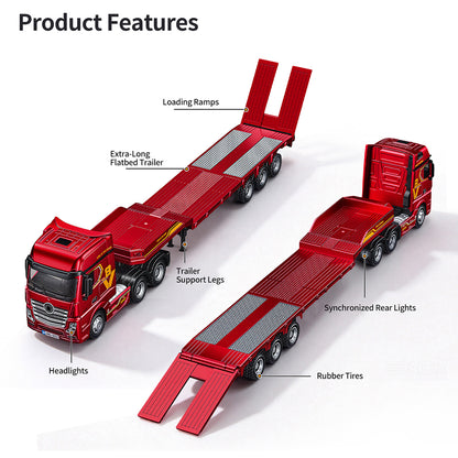1/64 Scale 2.4G 12-Frequency Heavy Duty RC Flatbed Semi Truck Model with Sound & Light Effects