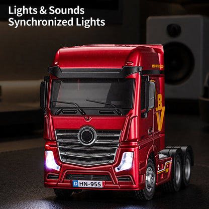 1/64 Scale 2.4G 12-Frequency Heavy Duty RC Flatbed Semi Truck Model with Sound & Light Effects