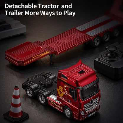 1/64 Scale 2.4G 12-Frequency Heavy Duty RC Flatbed Semi Truck Model with Sound & Light Effects