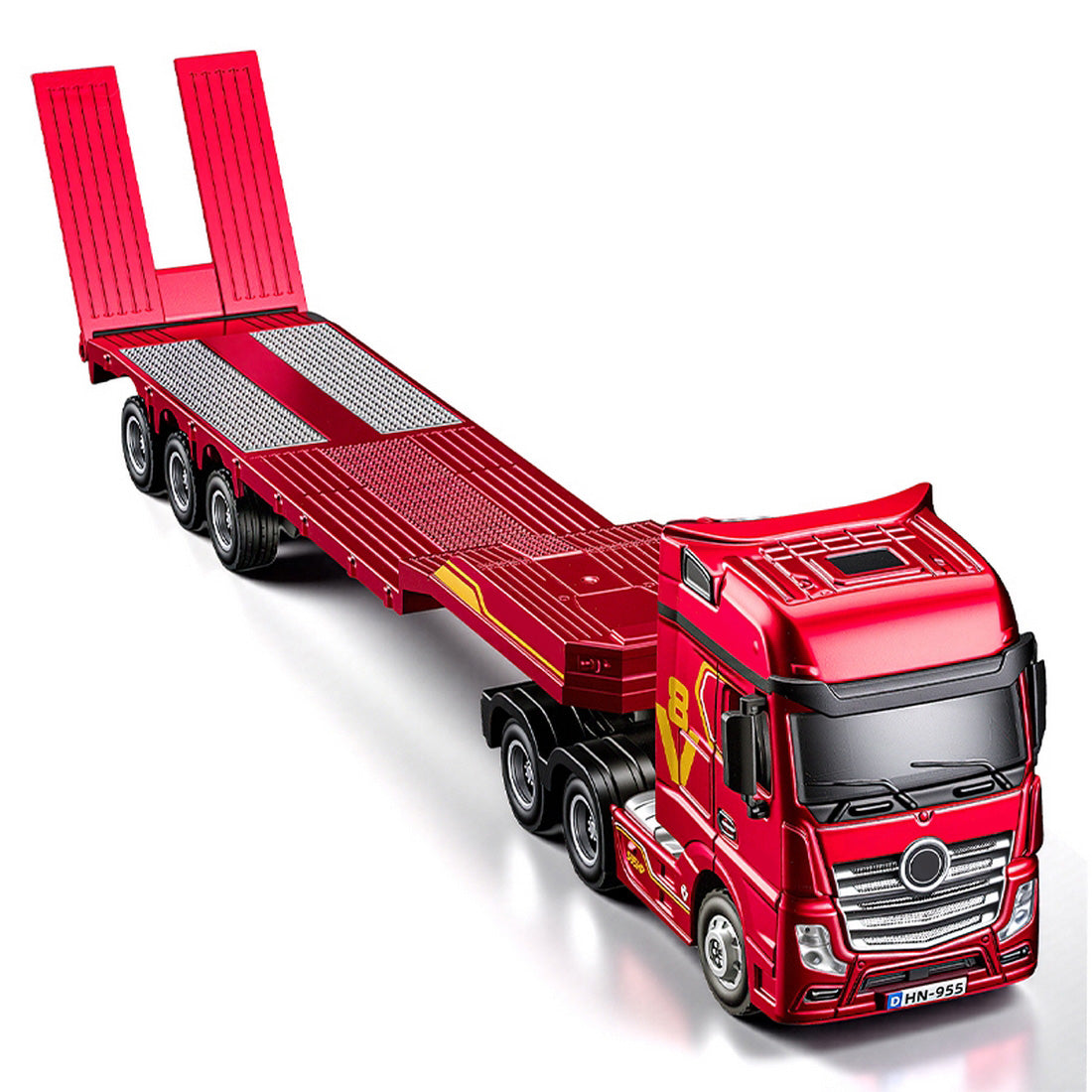 1/64 Scale 2.4G 12-Frequency Heavy Duty RC Flatbed Semi Truck Model with Sound & Light Effects