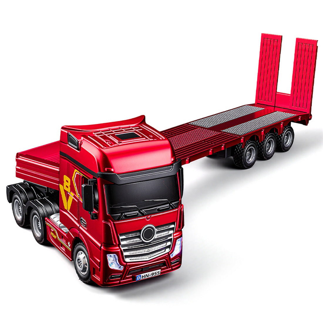 1/64 Scale 2.4G 12-Frequency Heavy Duty RC Flatbed Semi Truck Model with Sound & Light Effects