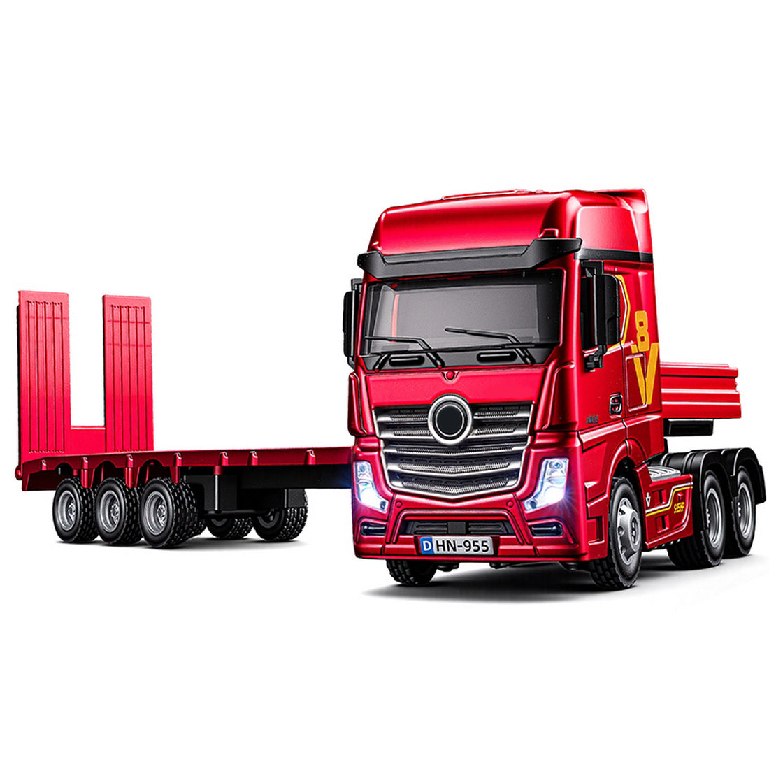 1/64 Scale 2.4G 12-Frequency Heavy Duty RC Flatbed Semi Truck Model with Sound & Light Effects