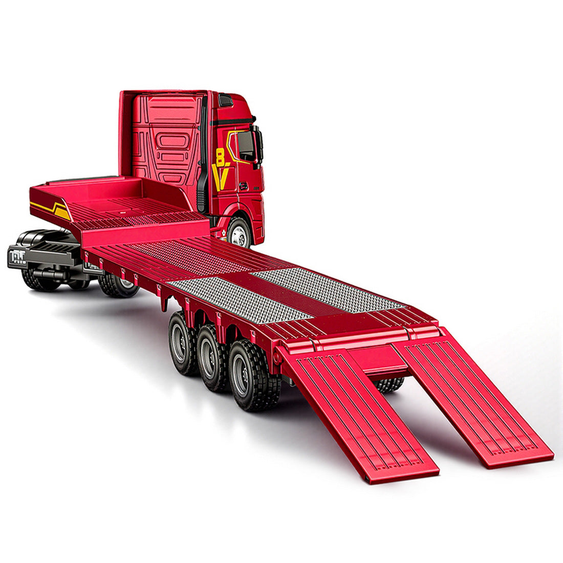 1/64 Scale 2.4G 12-Frequency Heavy Duty RC Flatbed Semi Truck Model with Sound & Light Effects