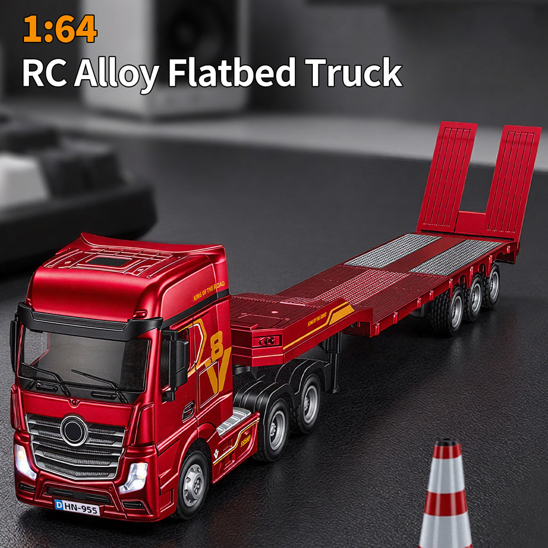 1/64 Scale 2.4G 12-Frequency Heavy Duty RC Flatbed Semi Truck Model with Sound & Light Effects